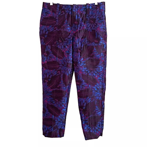 J. Crew Garden Ankle Crop Pants Midnight Floral Jacquard Size 6 - Picture 3 of 10